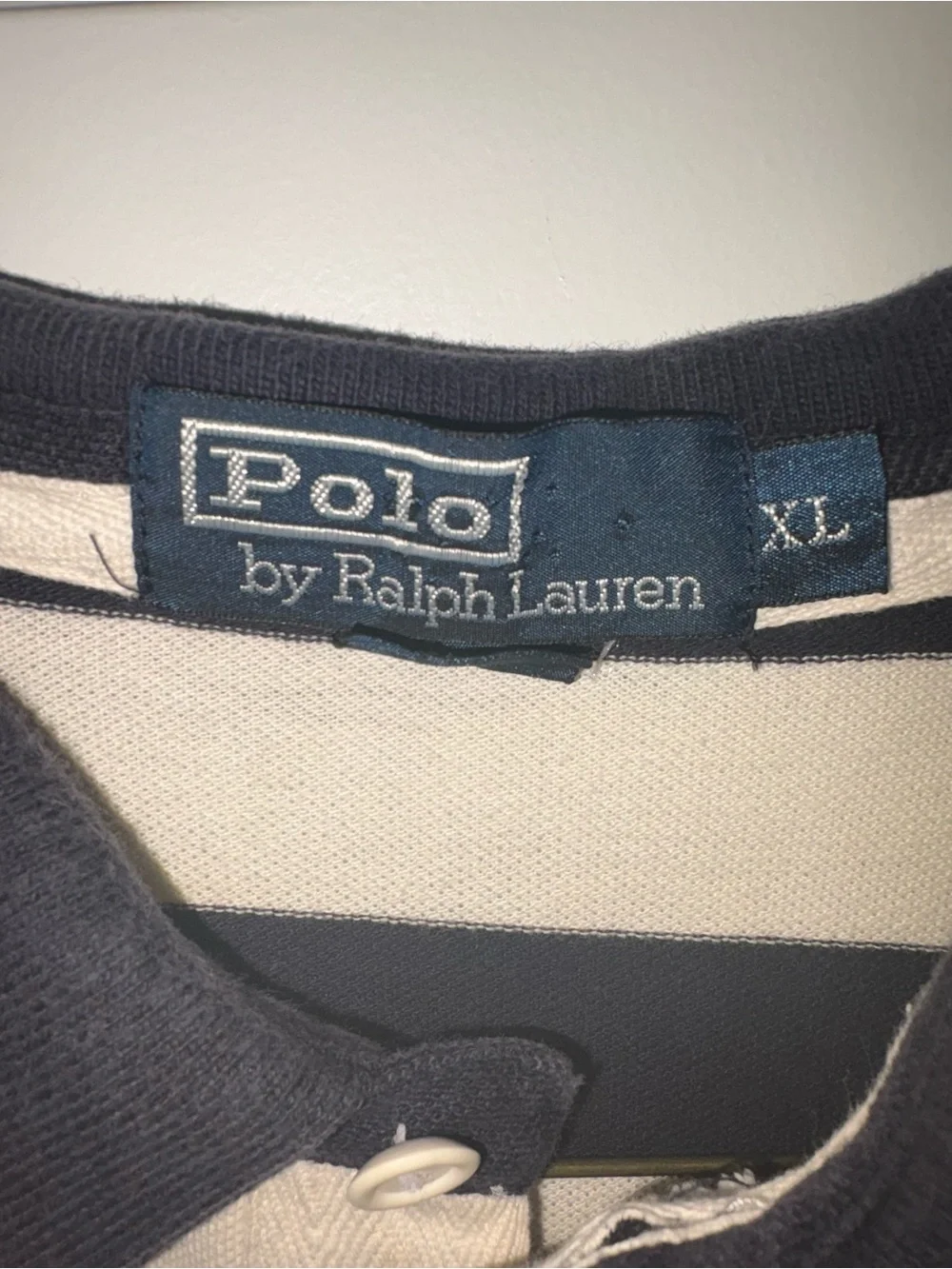 Ralph Lauren Striped Polo in Navy and White with Red Pony
